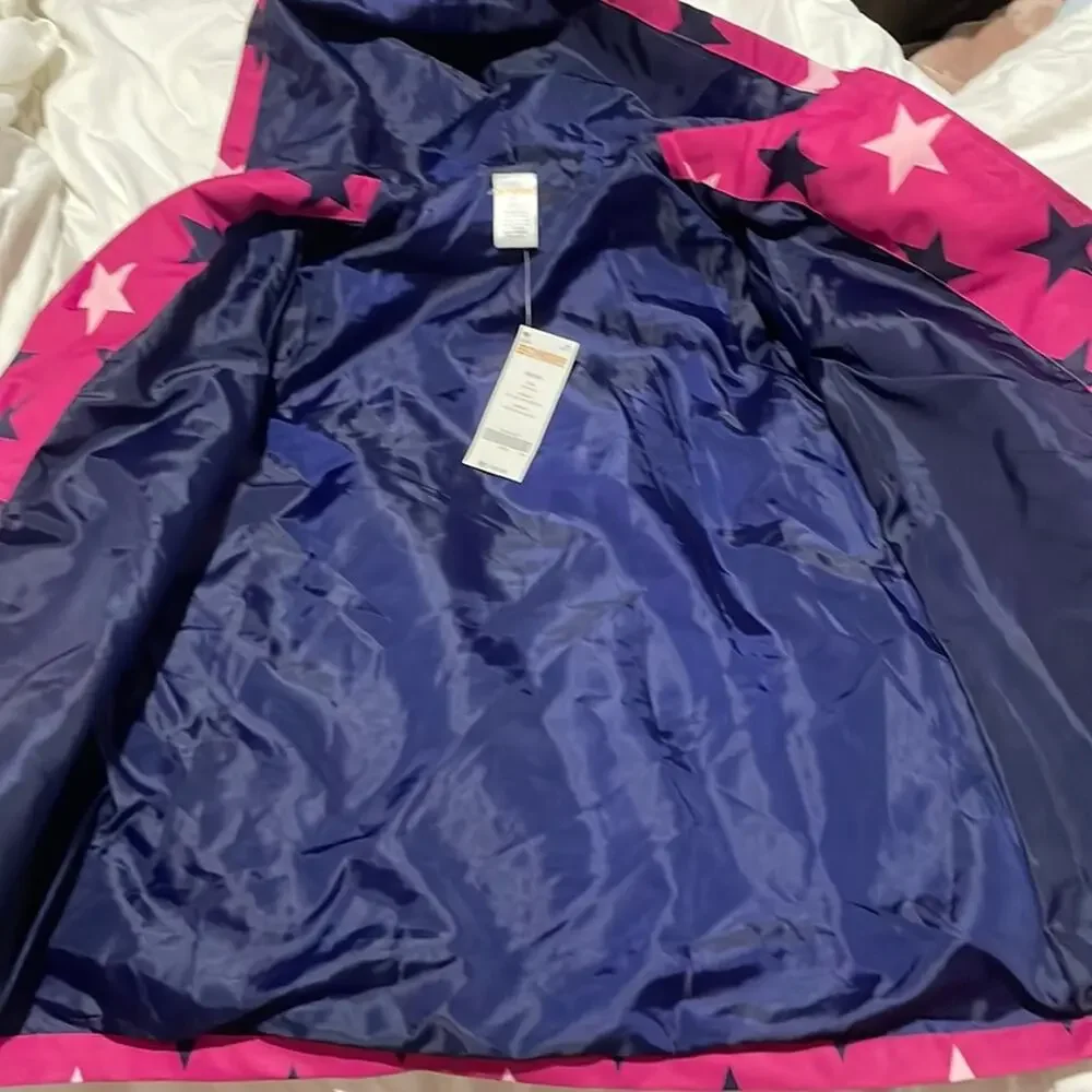 Gymboree S 5/6 lined hot pink star hooded raincoat pockets nwt